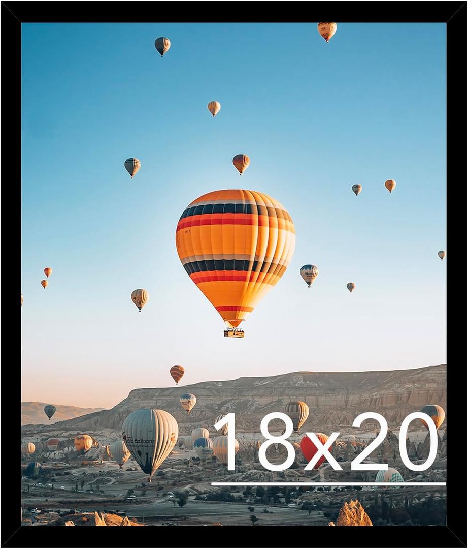 JCJMY 18x20 Picture Frame Black for Poster Photo Picture, Horizontal and Vertical Formats for Wall Hanging, 18 x 20 Wall Gallery Poster Photo Frame for 18 by 20 Photos Posters, Black