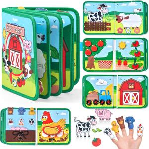 JoyCat Farm Busy Book for Toddlers 13 Quiet Montessori Activity Book with 15 Daily Life Activities, Screen-Free Travel Toy for Toddlers, Easter Basket Stuffers Gifts Kids