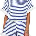 Tankaneo Womens 2 Piece Striped Shorts Set Ruffle Short Sleeve Tops Hight Waist Shorts Matching Sets Summer Vacation Outfits (M)