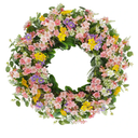 Faux Silk Cherry Blossom Flower Spring Summer Easter Wreath 24-26" for Front Door – Pink Purple Yellow Plum Blossom Green Eucalyptus Leaves – Farmhouse Front Porch Decor, Outdoor Indoor Use