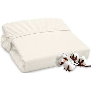 ROYALE LINENS 300 Thread Count 100% Long Staple Combed Cotton Fitted Sheet Queen - Super Soft Deep Pocket Bottom Sheet - Fitted Sheets Only - Elastic Sheets (Queen, Cream)