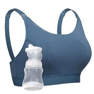 Momcozy Hands Free Pumping Bra, Adjustable Breast-Pumps Holding and Nursing Bra, Suitable for Breastfeeding-Pumps by Lansinoh, Philips Avent, Spectra, Evenflo and More (Blue, Large)