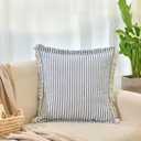 ZWJD Throw Pillow Covers 20x20 Set of 2 Striped Pillow Covers with Fringe Chic Cotton Decorative Pillows Square Cushion Covers for Sofa Couch Bed Living Room Farmhouse Decor