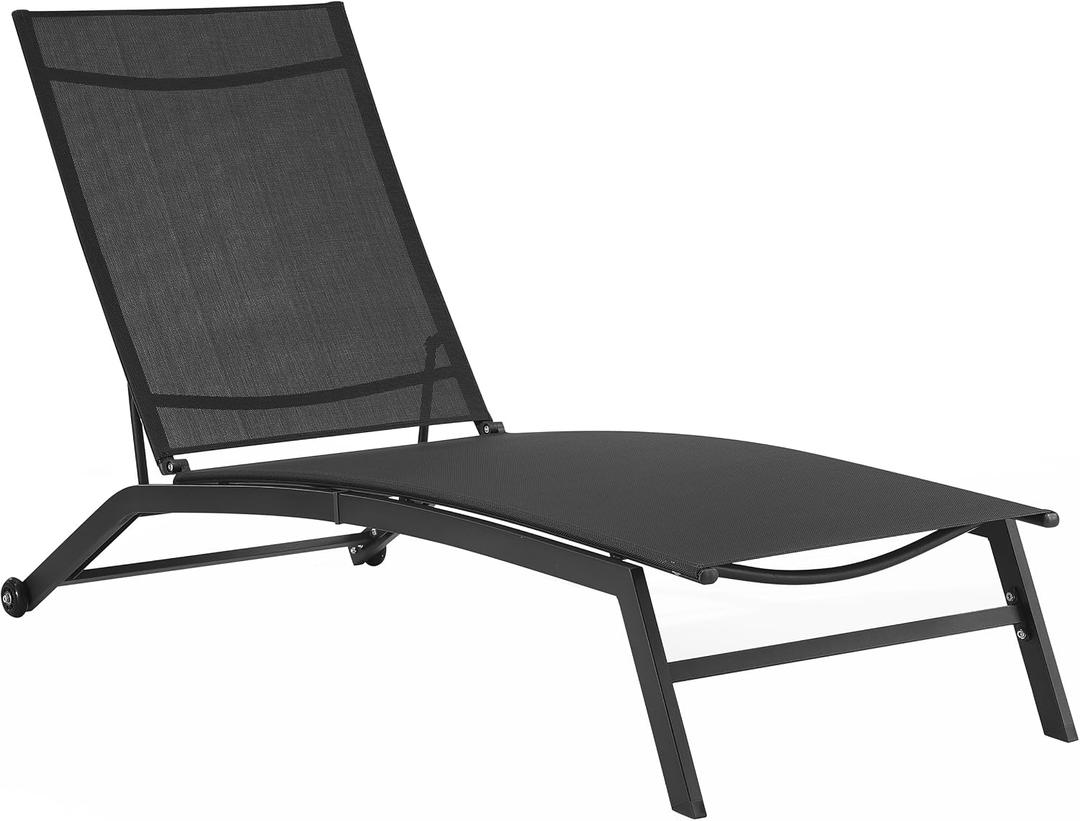 Crosley Furniture Weaver Reclining Sling Outdoor Chaise Lounge Chair with Wheels for Patio, Deck, and Pool, Charcoal