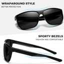 3 x Polarized Sports Sunglasses for Men and Women, Wraparound Unbreakable Frame for Driving, Fishing, Cycling, Running (Grey Lens/Black Frame)