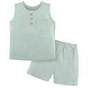 Weixinbuy Toddler Baby Boy Outfits Summer Clothes Set Cotton Linen Sleeveless Pocket T-Shirt Tops Shirt Shorts Outfit Set Light Green (Green)