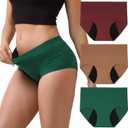INNERSY Period Underwear for Women Leakproof High Waisted Menstrual Cotton Panties 3 Pack (Small, Berry Evergreen)