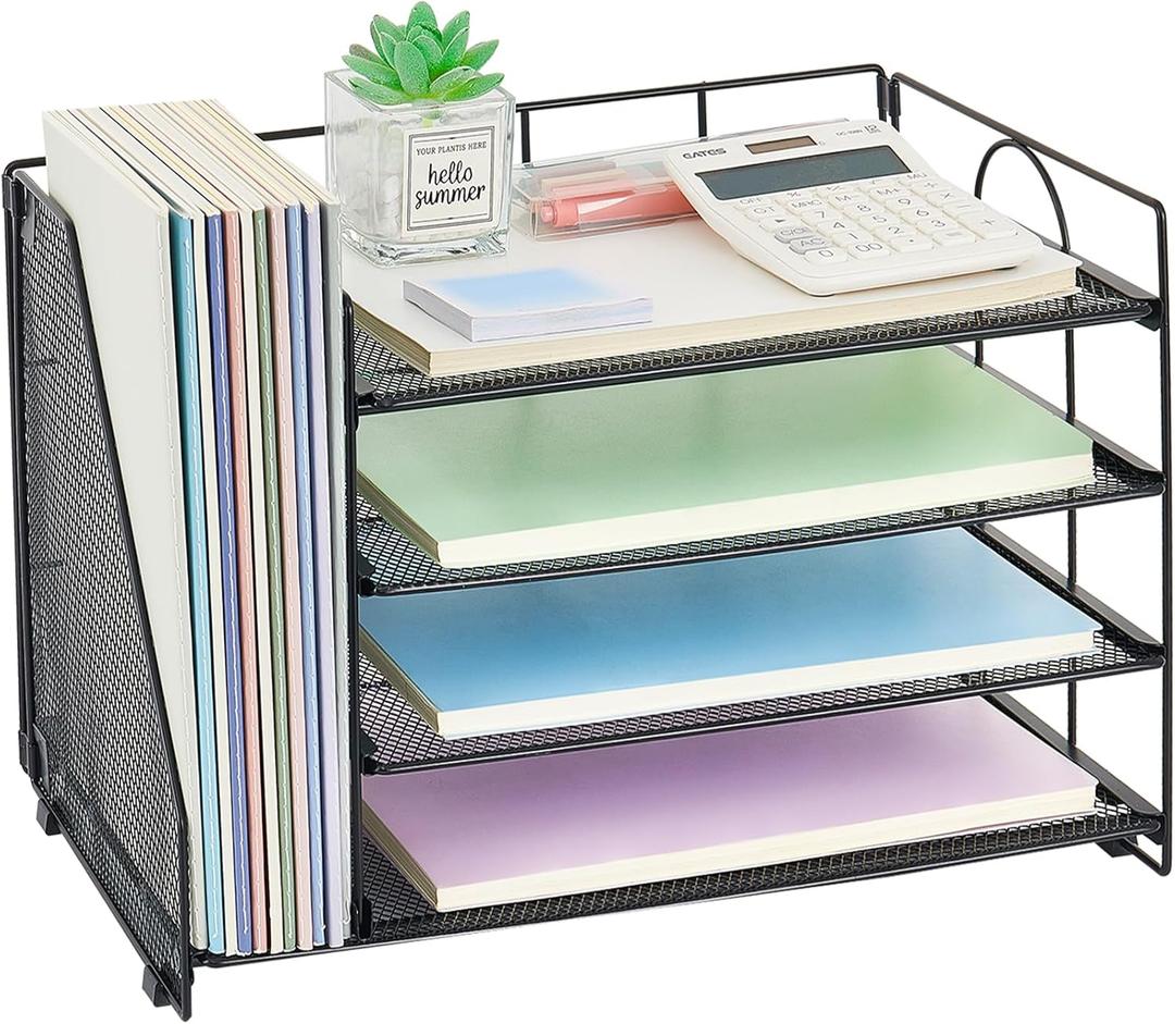 OPNCIE Desk Organizers and Accessories, 4-Tier Paper Letter Tray File Organizer, Office Desk Accessories, Desktop Organizer for Office Supplies, Black (15" x 8.8" x 9.4")