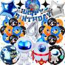Space Theme Birthday Party Decorations Set, 30 Pieces with Astronaut Balloons, Rocket Ship, Banner, Star Foil Balloons (4 year old)