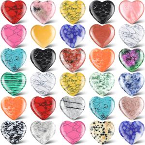 Nuenen 30 Pcs Heart Shape Crystals Bulk 1.57 Inch Gemstone Heart Stones Worry Stone Heart Rocks Quartz Love Pocket Palm Hearts Bulk for Valentines Day Gifts Stress Relief Gift (Fresh Color)