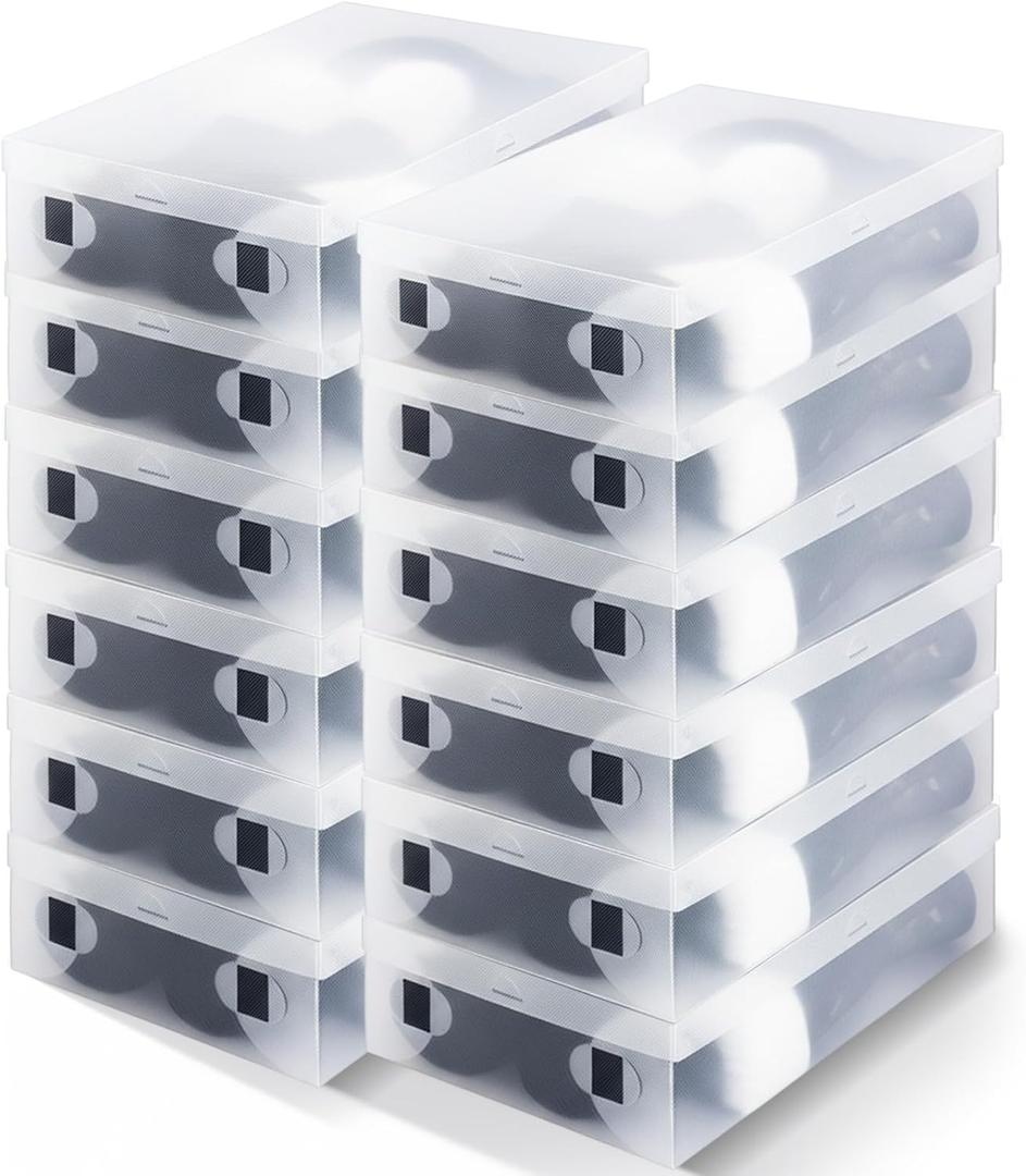 Sintuff 12 Pack Large Boot Storage Boxes with Lids for Tall Boots 20.5" x 11.8" x 4.5" Stackable Clear Plastic Shoe Organizer Container Space-saving Shoe Storage Box for Sneakers and High Heels