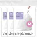 simplehuman Code M 60 Count, Dispenser Pack Custom Fit Liners, Drawstring Trash Bags, 45 Liter / 11.9 Gallon, White