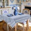 Small Blue Square Tablecloth 36''x36'', Spring Dusty Blue and White Linen Coffee Table Cover, Boho Nightstand Cover Top for Bedroom,End Table Cloth Runner, Summer Coastal Rustic Farmhouse Home Decor