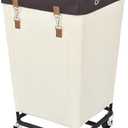 StorageWorks 160L Laundry Basket with Wheels, Large Rolling Hampers for Clothing Organizer, Dirty Clothes Basket for Hotel, Home, Closet, Dorm, Beige