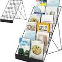 6 Tier Wire Countertop Racks,18" Wide Metal Book Display Rack Magazine Rack with Sign Channel,Foldable Retail Vendor Booth Display Stand for Greeting Card,Brochure,Art Print,CD,Craft,Comic