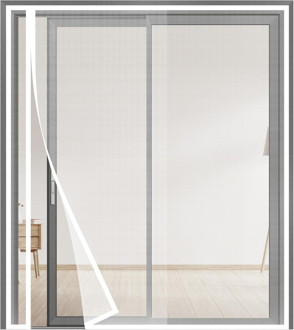 Side Opening Magnetic Screen Door, Fit Door Size 48" x 80",Screen Size 50" x 81", Reversible Left/Right Screen Door Mesh with Strong Magnet, Keep Bugs Out Let Breeze in,Pet&Kid Friendly,White