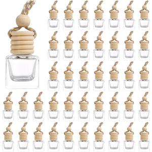 100Pcs Hanging Car Air Freshener Diffuser, 8ml Empty Glass Essential Pendant Bottles, Automotive Oil Aromatherapy Fragrance Perfume Containers