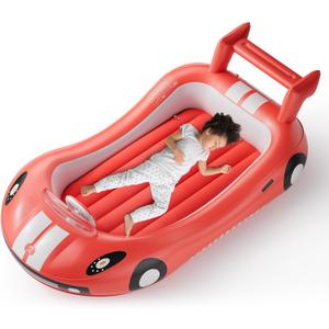QPAU Inflatable Kids Bed, Toddler Travel Bed with Sides, for Camping, Traveling, Hotel, or Home Use, Hand Pump Included (Red)