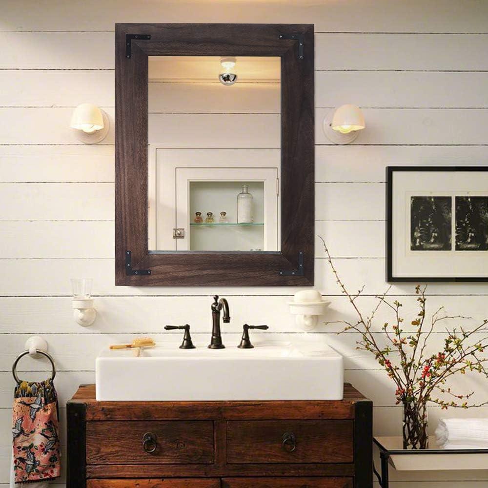 YOSHOOT Rustic Wooden Framed Wall Mirror, Natural Wood Bathroom Vanity Mirror for Farmhouse Decor, Vertical or Horizontal Hanging (26" x 18", Black)