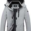 MOERDENG Women's Snow Ski Jacket Warm Winter Coat Waterproof Snowboarding Jacket with Zippered Pockets (Light Grey)