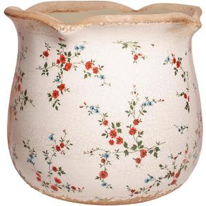 Ceramic Pots for Plants, Vintage Plant Pot with Drainage Hole, 6.11in. Planter for Indoor Plants, Crackle Glaze Finish Flower Pot, Perfect Tuscan Ceramic Planter for Gardening, Small Red Blooms