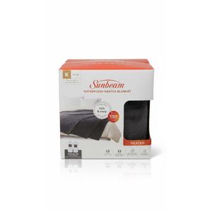 Sunbeam Electric Throw Royal Luxe Microplush Heated Blanket, 4 Heat Settings, 4-Hour Auto Shut-Off, Fast Heating, Warm and Cozy, Grey Rodeen Plaid, King