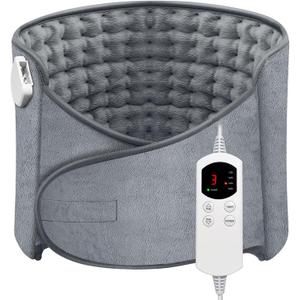 Heat Pad for Back Pain Relief Electric Heating Pads with 6 Temperatures Soft Detachable Heat Pad for Man Women (Gray)