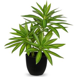Faux Plants Dracaena Artificial Plant Realistic Green 16.1" Fake Plants in Pot Small Indoor Plants Fake Potted Plants Artificial Decor for Home Living Room Bathroom Office House Table Desk Shelf