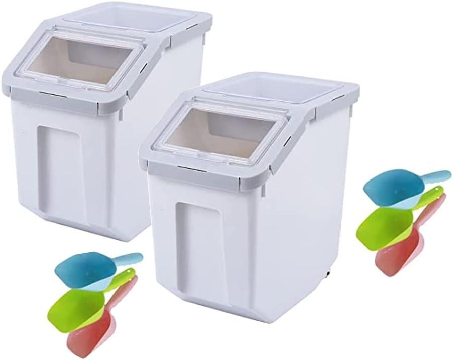 25LB/13L Airtight Flour Rice Grain Cereal Storage Container With Spoon & Measuring Cup & Handle, 2 Pack (Holds 50LBS) Pet Dog Cat Dry Food Bin, Easy to Move & Keep Food Fresh(400 oz)