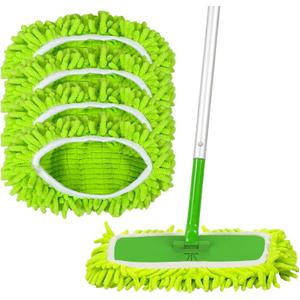 Mop Head Replacement 4Pcs Reusable Mop Pads Washable Flat Mop Refill Wet & Dry Use Dust Mop Replacement Heads Fit 10x4.5 Mop Head for Floor Cleaning, Microfiber Mop Head