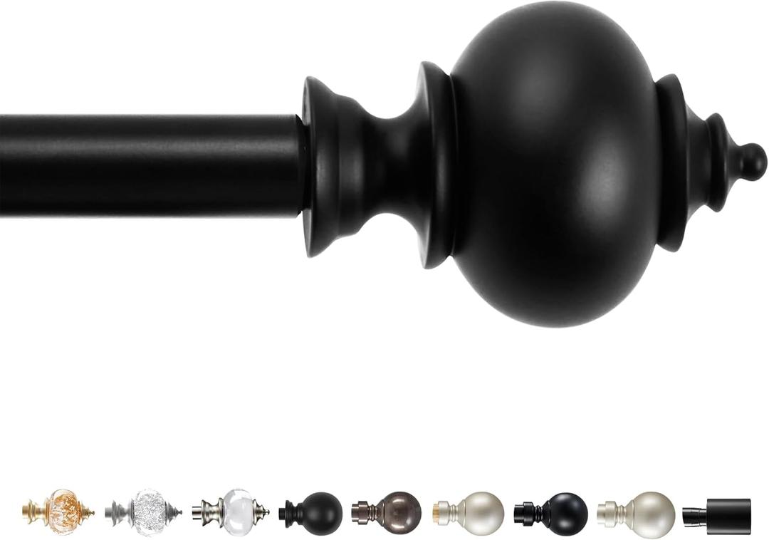 Deconovo Heavy-Duty Black Curtain Rod, Adjustable 66-120 Inch Decorative Window Rod, 3/4 Inch Metal Tube for Curtains, Drapes & Blackout Panels, Easy Installation, Elegant Finials