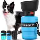 Lesotc Dog Water Bottle, Portable Water Dispenser with Bowl, Leak Proof Pet Travel Squeeze Bottle, Puppy Essentials Dog Stuff Accessories for Outdoor Walking, Hiking, Camping, Blue