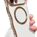 for iPhone 15 Pro Max Case Magnetic, for Women Girls Soft Cute Wave Frame Curly Shape Love Heart Luxury Plating Phone Case Compatible with MagSafe Shockproof Back Cover 6.7"-White