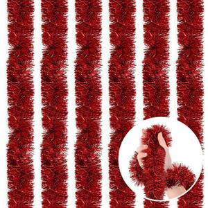 118 Feet Red Christmas Tinsel Garland, Metallic Twist Garland Shiny Hanging Foil Tinsel Garland for Christmas Tree Home Office Party Decoration
