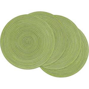 SHACOS Round Placemats Set of 4 Round Table Placemats Braided Cotton Place Mats 15 inch for Kitchen Dining Table Holiday Party (Pea Green, 4)