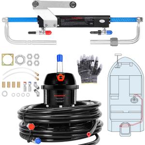 90HP Outboard Hydraulic Steering Kit, Hydraulic Steering System Consists of a Hydraulic Cylinder, a Steering Pump, and Two Nylon HosesSuitable for Outboard Motors