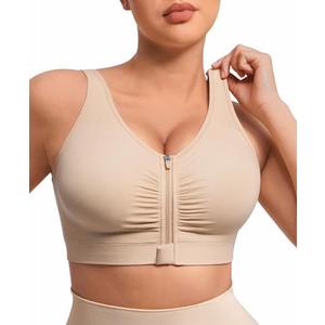 FeelinGirl Zip Front Closure Bras for Women No Underwire Compression Post Surgery Bra with Wide Adjustable Straps, size -L