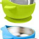 Stainless Steel Baby Bowls with Suction, 2-in-1 Toddler Feeding Set SUS304 Non-Toxic | Unbreakable & Anti-Scald | Super Strong Suction Base | Dishwasher Safe | Perfect Baby Gift - 2Pack 28.9 (Green/Blue)