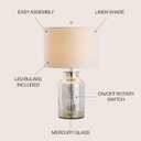 JONATHAN Y 24.5" Mercury Silver Trellis Glass Table Lamp for Living Room, White Linen Shade, Modern Bedside Nightstand Lamp for Bedroom, LED Bulb Included, UL Listed (JYL1084A)