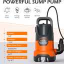Sump Pump 1HP Clean/Dirty Submersible Water Draining Pump 4500GPH Electric Portable Water Transfer Pumps for Pool Basement Garden Spa Hot Tubs Pond Flood Yard, Orange