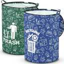 2 Pack Collapsible Trash Can Camping with Zippered Lid Foldable Storage Bin Portable Garbage Can for Outdoor Camping RV's Yard Waste (Trash and Recycling Style)