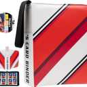 Trading Card Binder 4 Pocket, 440 Pockets 3 Ring Binder, Includes Name Tag, Tab Stickers, Cards Binder Album Book Holder Case for Baseball Football Sports Tcg Binder (Red Flame)