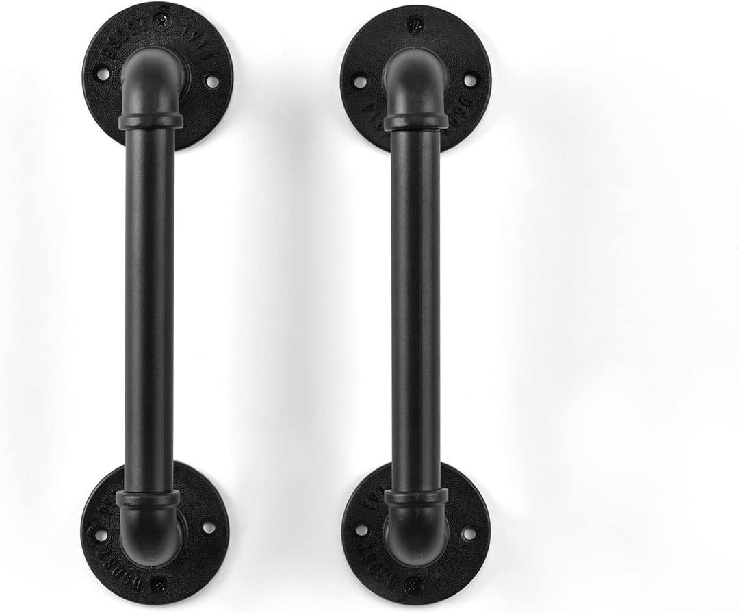 Pipe Barn Door Handle Industrial Rustic Farmhouse Grab Bar Handrail 12 Inch Set of 2(Black)