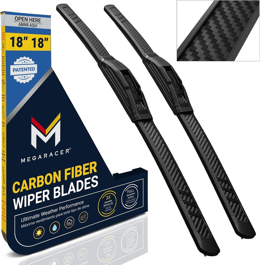 Premium Silicone Windshield Wiper Blades 18" & 18" (2 Pack) for Car & Truck | Carbon Fiber Design, Quiet & Smooth Streak-Free Clean Wipe, All-Season, OEM Quality, Front Automotive Replacement Wipers