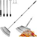 ARTIPOLY Adjustable Leaf Rake, 18-Inch Wide Heavy Duty Garden Rake with 62-Inch Long Handle, Large Metal Leaf Rake for Lawn Yard Grass, Flower Beds, Outdoor Use, Rastrillo para Jardin