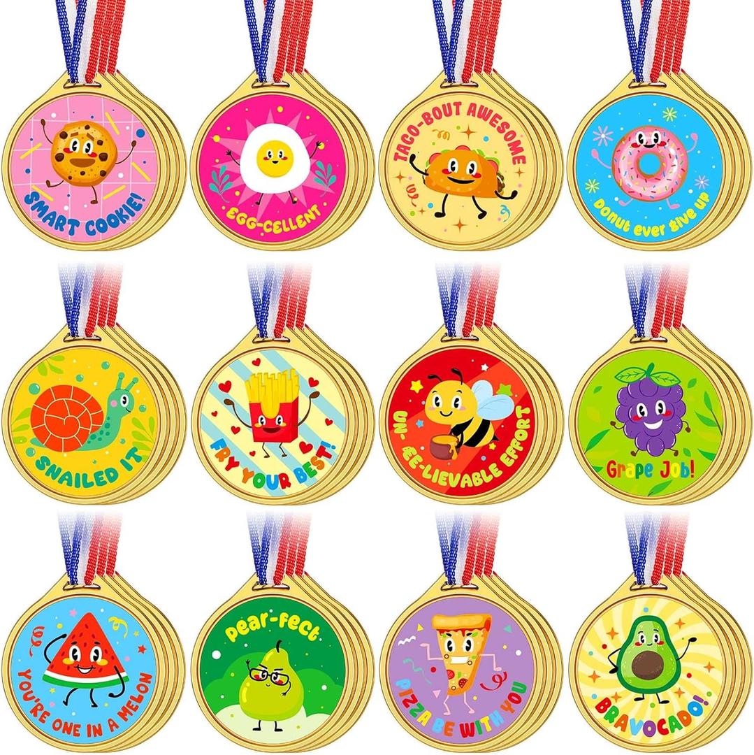 36 Pcs Award Medals Gold Plastic Award Medals Winners Sports Reward Motivational with Neck Ribbon for Sports Meeting Dress up Party 2025 Pre K Preschool Kindergarten Graduation Gifts (Animal)