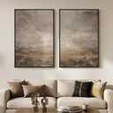 Large Framed Neutral Abstract Wall Art Set of 2 for Living Room, Minimalist Modern Brown Grey Canvas Artwork for Walls, Wabi Sabi Rustic Painting Print Wall Decor for Bedroom Home Office, 24x36 Inch, 24" W x 36" H x 2Pcs
