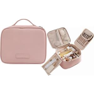 Travel Toiletry Bag & Makeup Bag for Women, PU Leather Cosmetic Case with Compartments, Waterproof Large Organizer for Travel Essentials