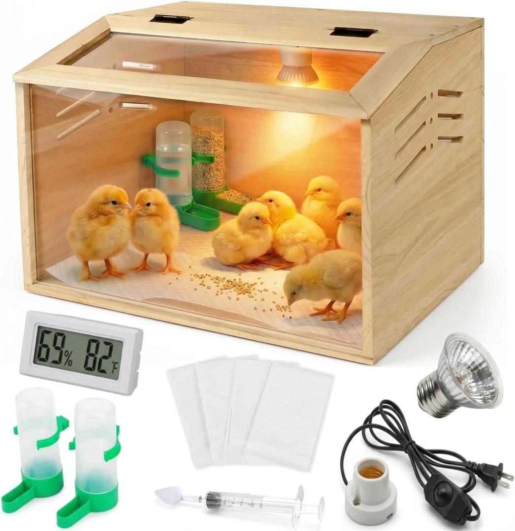 15.74 x 11.81 x 11.81 Chick Brooder Box with Heating Lamp, Poultry Brooder with Heaters, Wooden Brooder Box for Baby Chicks, Ducks, Quail and Birds