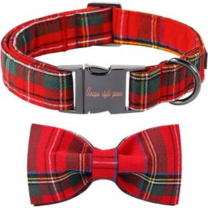 Unique Style Paws Christmas Dog and Cat Collar with Bow Pet Gift Adjustable Soft and Comfy Bowtie Collars for Small Medium Large Dogs, Red